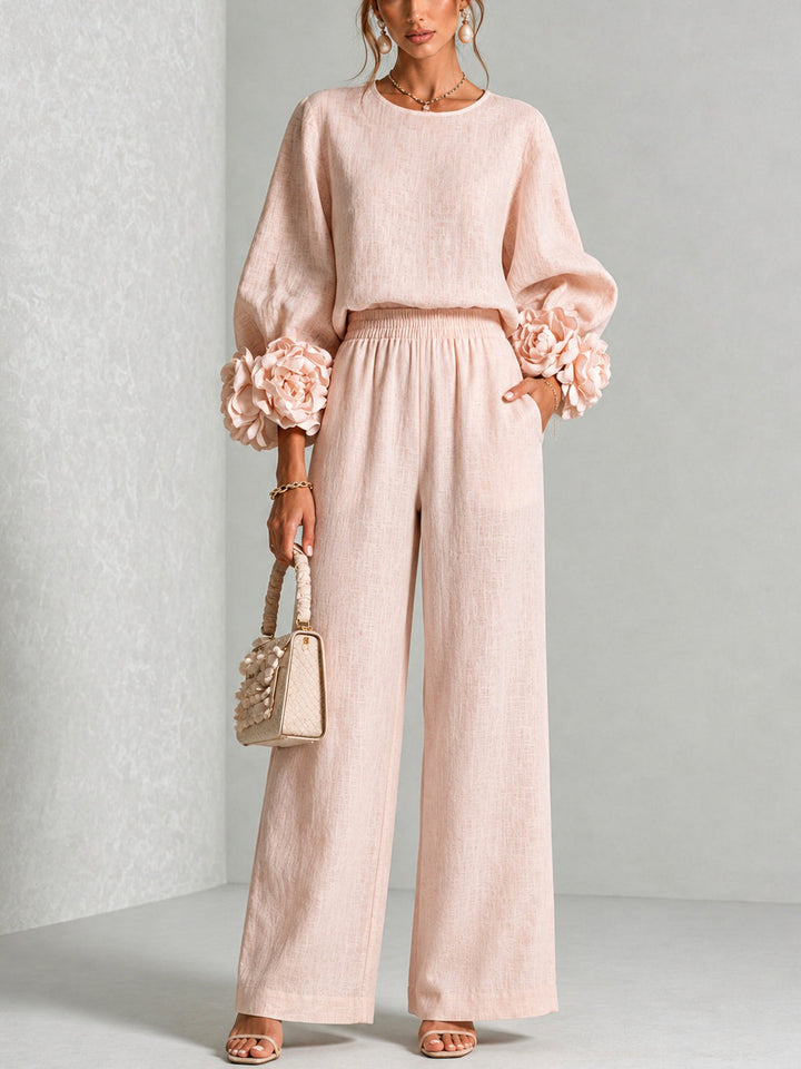 TWO-PIECE SET WITH FLORAL CUFFS FOR WOMEN