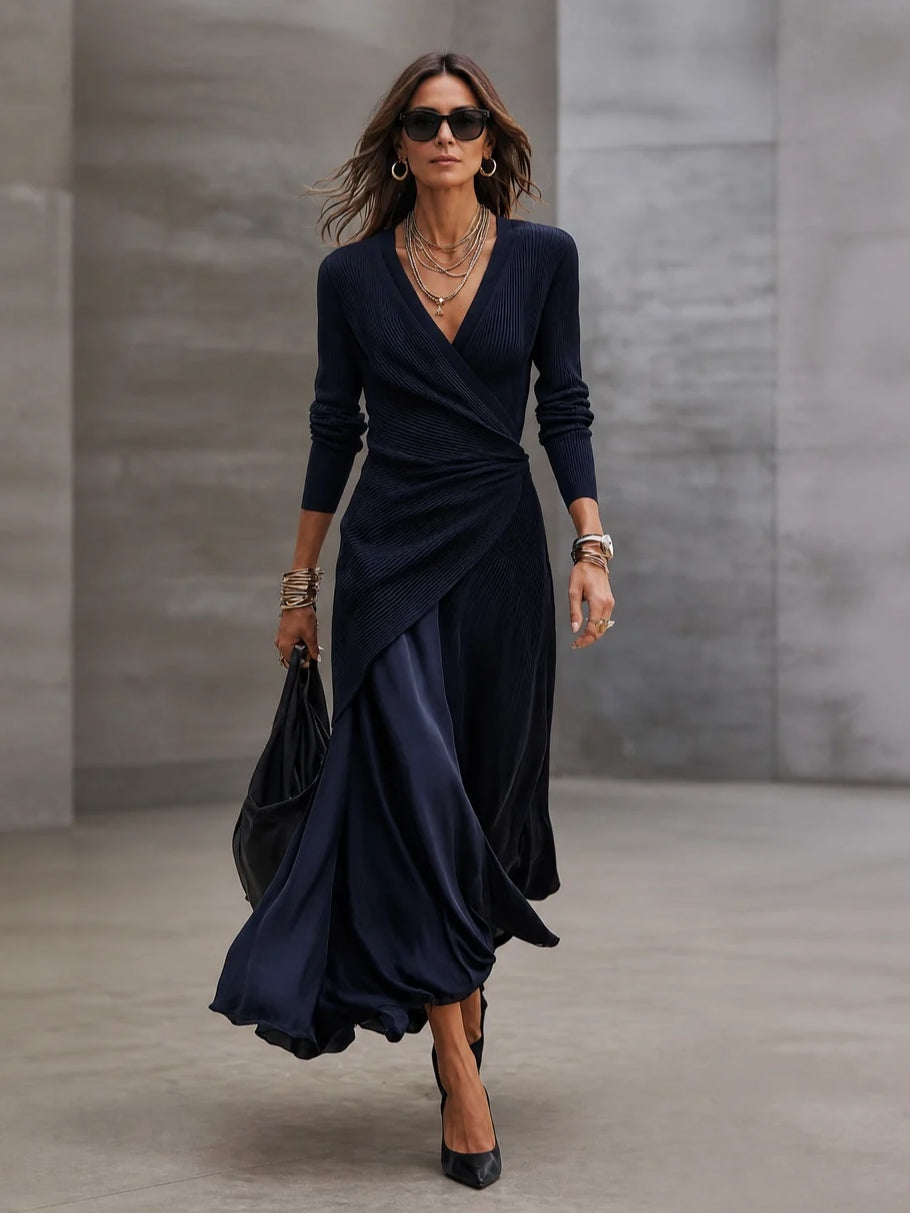Women's Wrap Dress with Satin Skirt