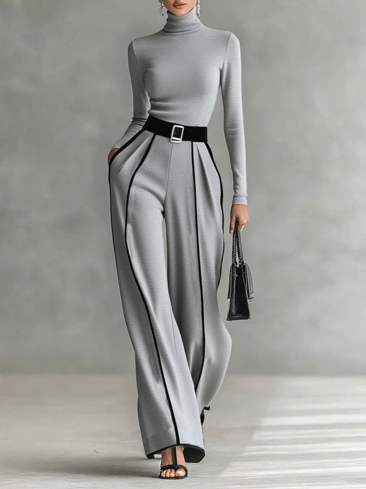 Karyssa - Turtle Neck Top and Wide-Leg Pants with Belt