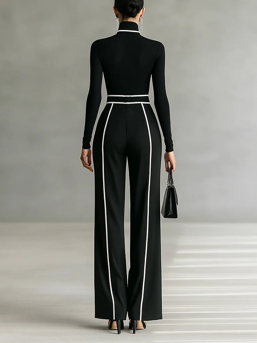 Karyssa - Turtle Neck Top and Wide-Leg Pants with Belt
