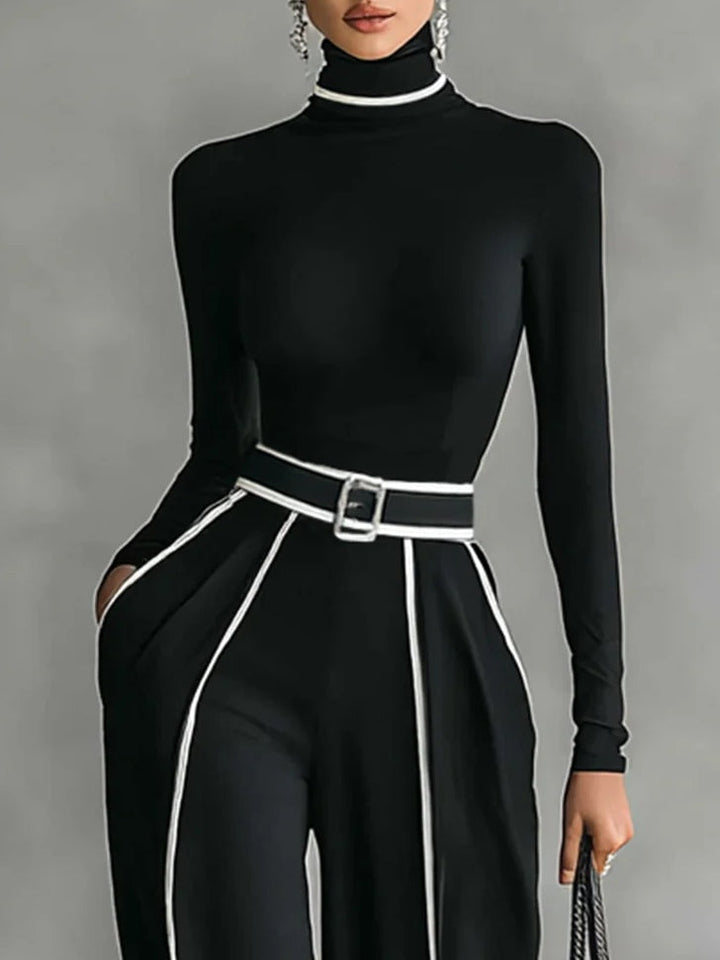 Emma | Elegant two-piece set with high neck and wide-leg trousers