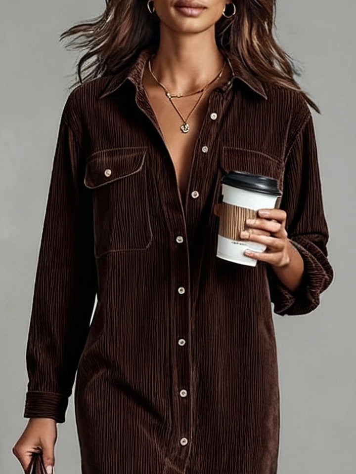 Elin™ | Elegant Belly-Covering Corduroy Midi Dress