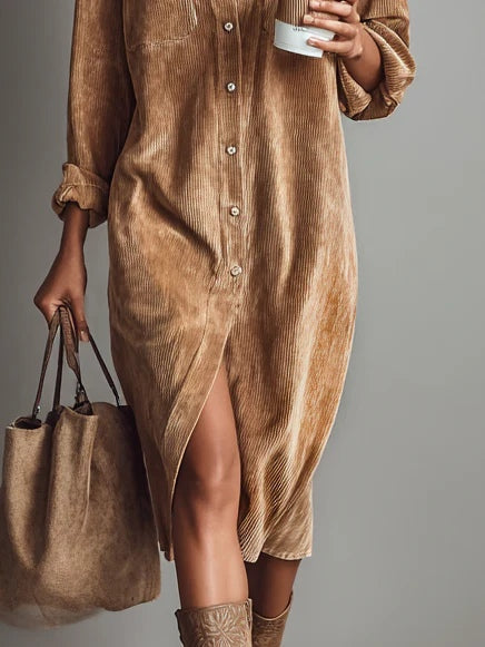 Elin™ | Elegant Belly-Covering Corduroy Midi Dress