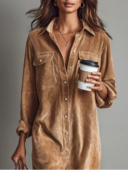 Elin™ | Elegant Belly-Covering Corduroy Midi Dress