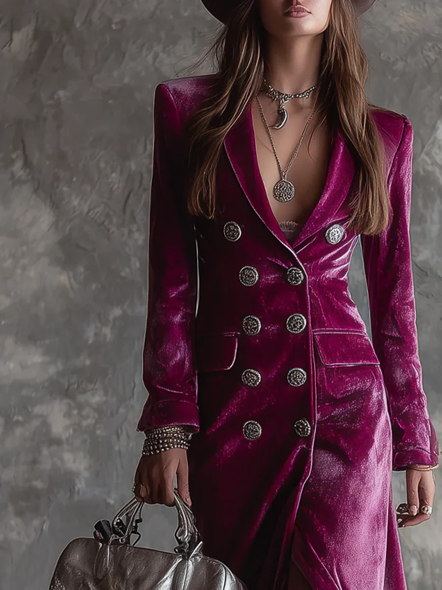 Long Velvet Blazer Dress for Women – Bold Elegance, Autumn Winter