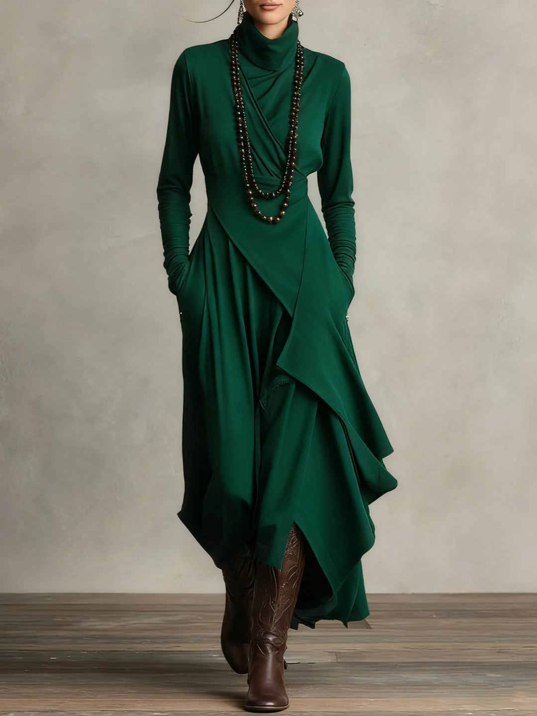 Green Keirae™ elegant maxi dress by Emma & Rose Cape Town, flowing fabric and stylish design, full-length view.