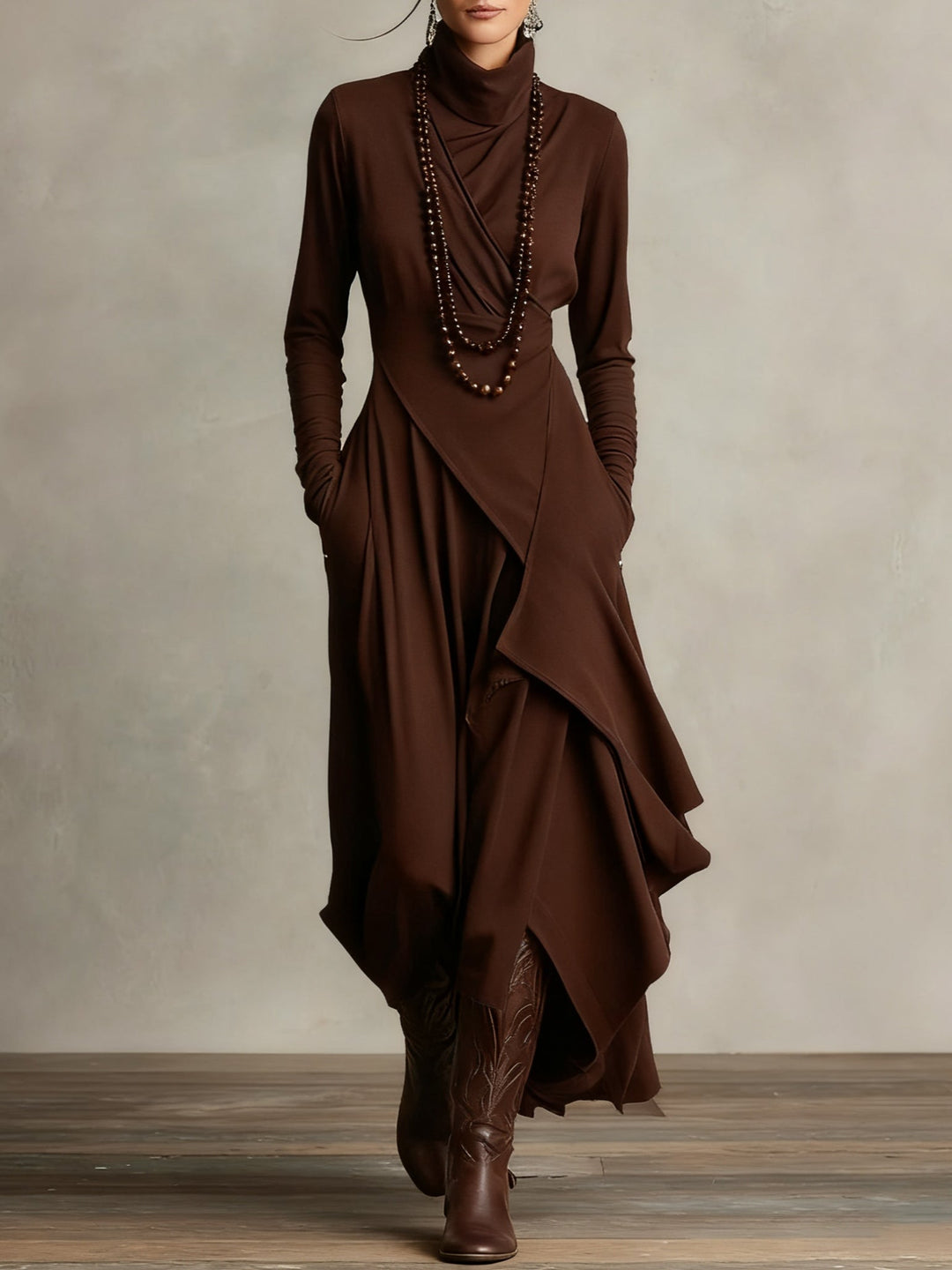 Asymmetrical Draped Long Dress for Women
