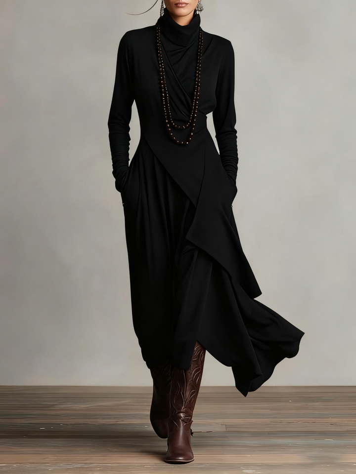 Asymmetrical Draped Long Dress for Women