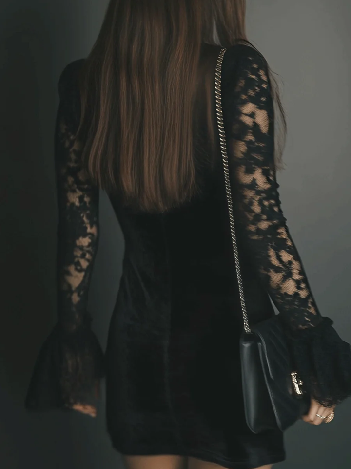 Orinthia Velvet Mini Dress with Lace - Elena Harper