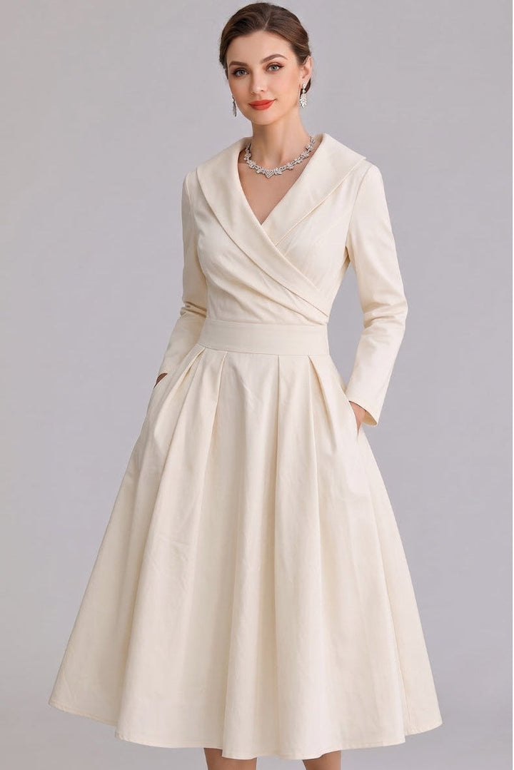 Women's Elegant Midi Dress with Pockets - Versatile Style