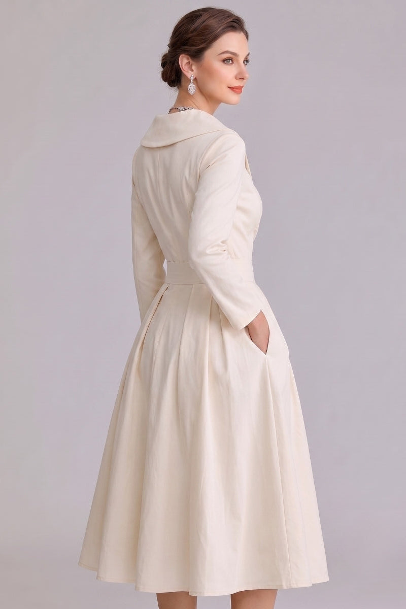 Women's Elegant Midi Dress with Pockets - Versatile Style