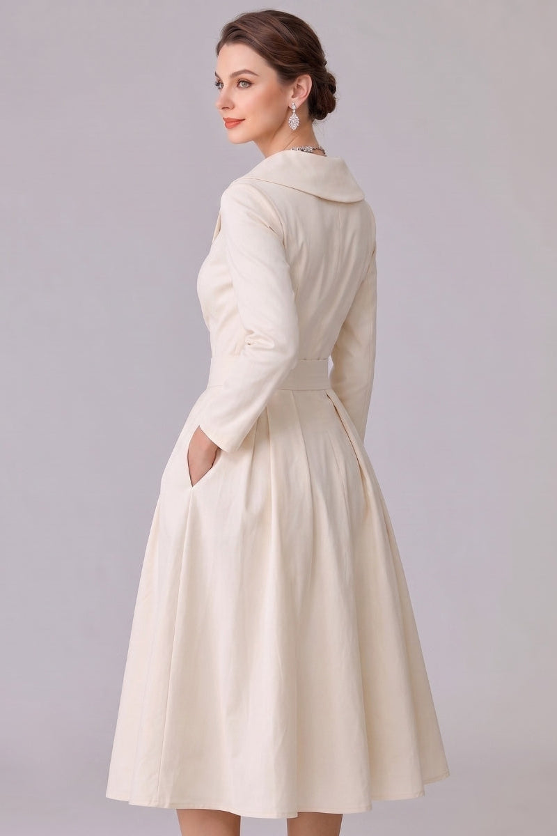 Women's Elegant Midi Dress with Pockets - Versatile Style