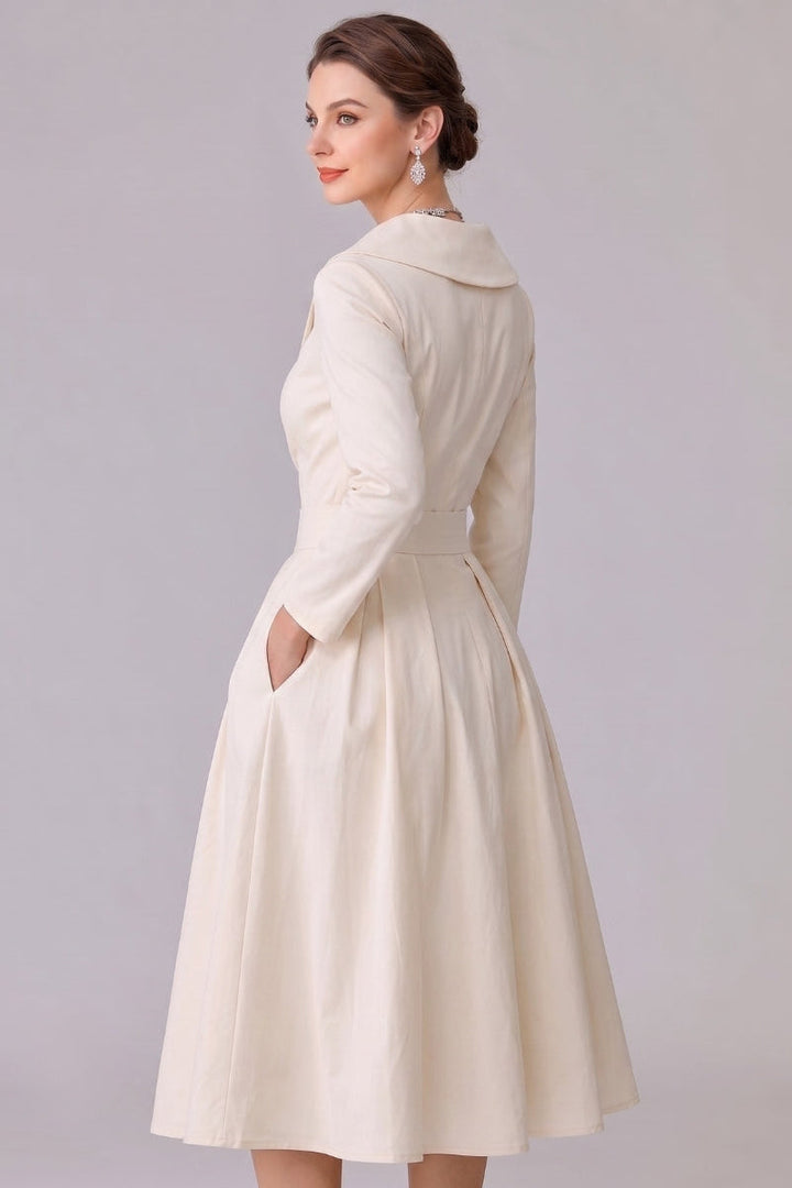 Women's Elegant Midi Dress with Pockets - Versatile Style