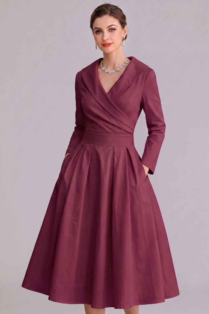 Women's Elegant Midi Dress with Pockets - Versatile Style