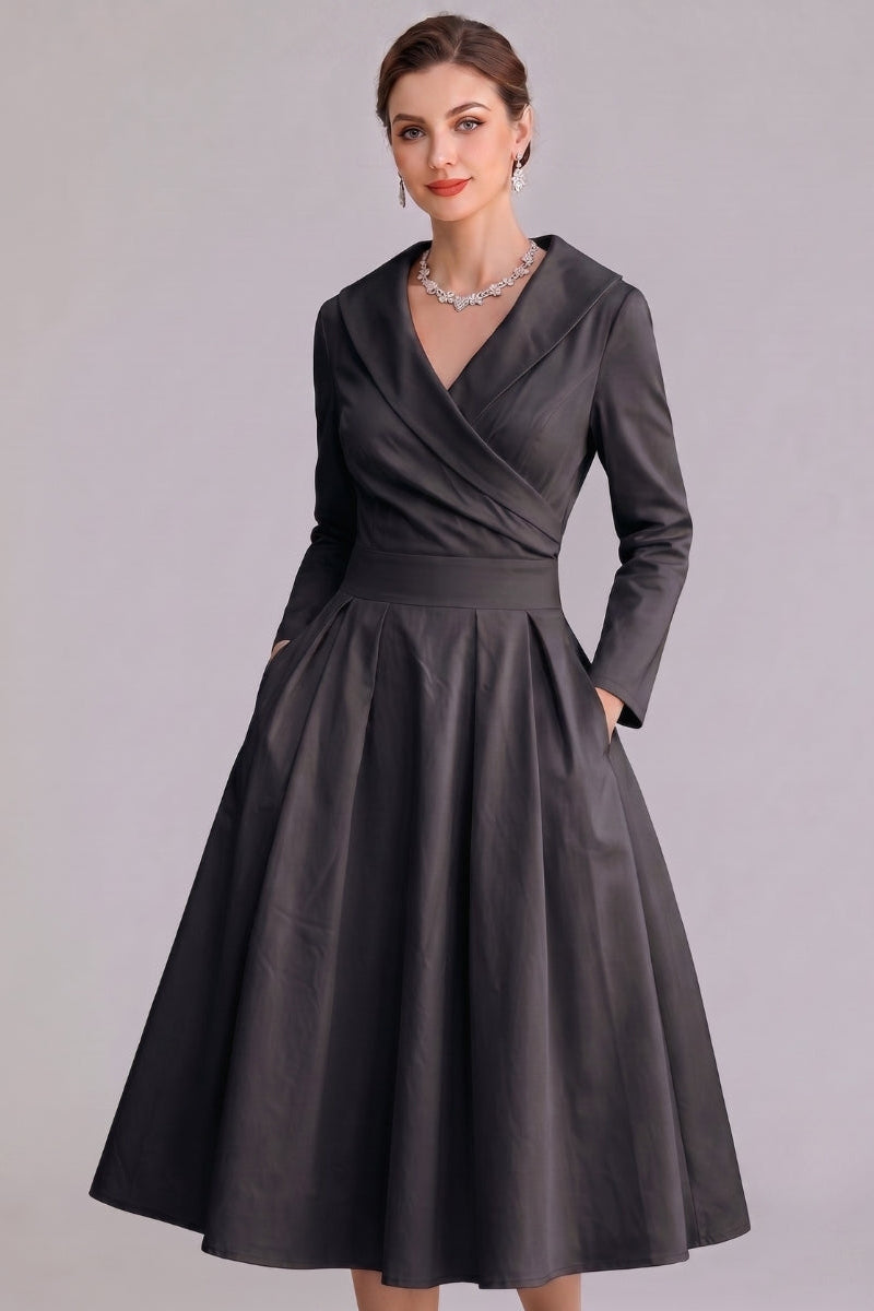 Women's Elegant Midi Dress with Pockets - Versatile Style
