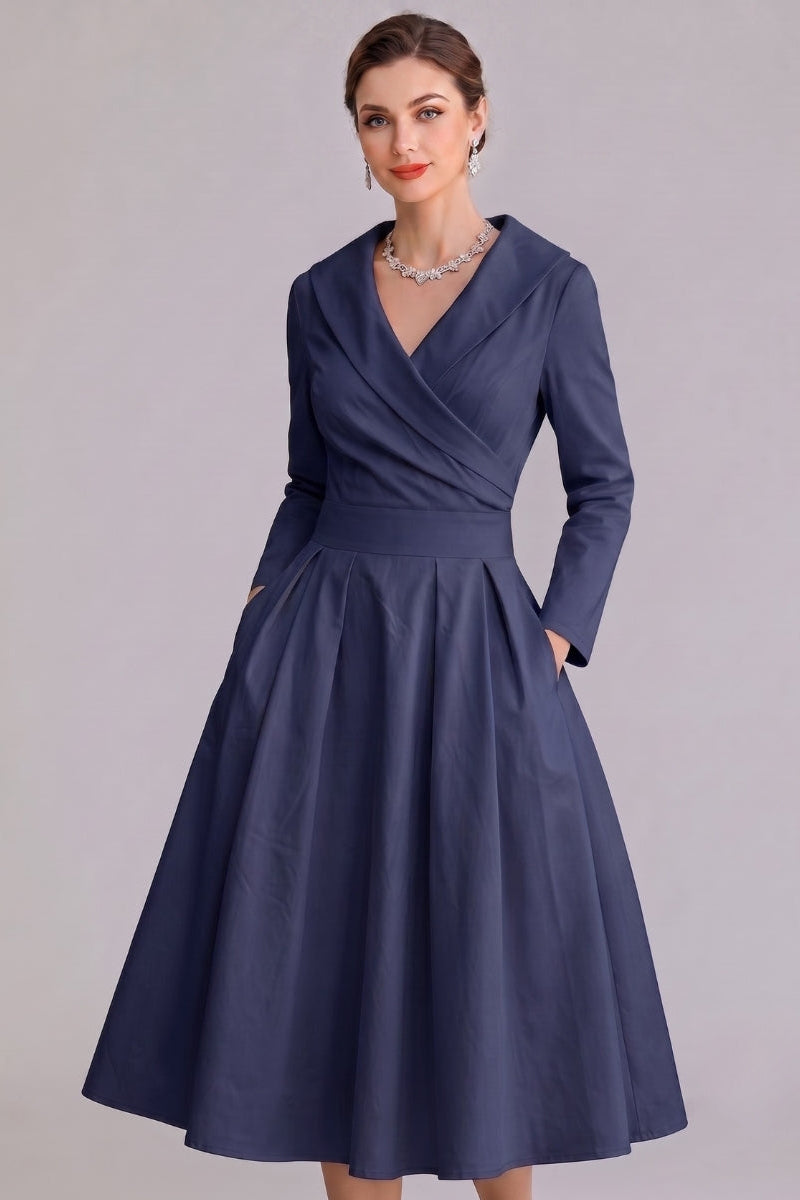 Women's Elegant Midi Dress with Pockets - Versatile Style