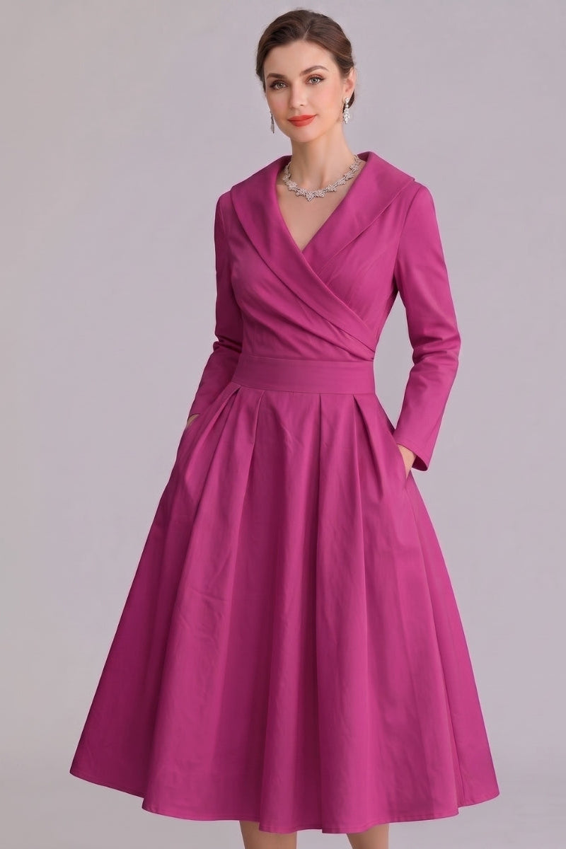 Women's Elegant Midi Dress with Pockets - Versatile Style