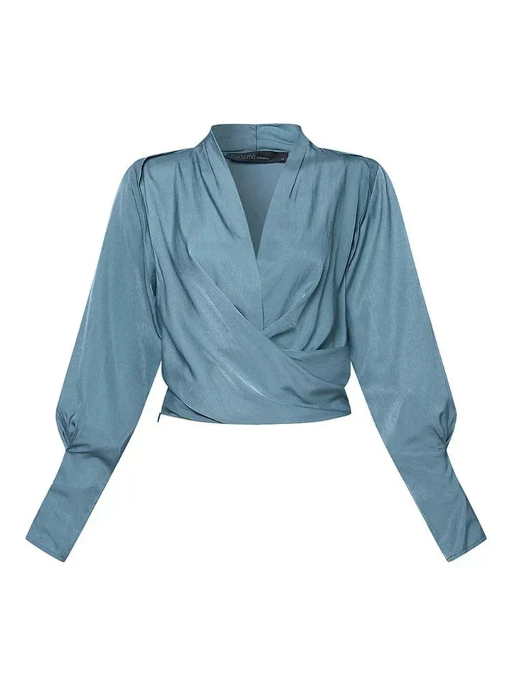 CASSANDRA – ELEGANT DRAPED V-NECK BLOUSE