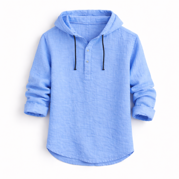 Men's Linen Shirt with Casual Fit and Adjustable Hood