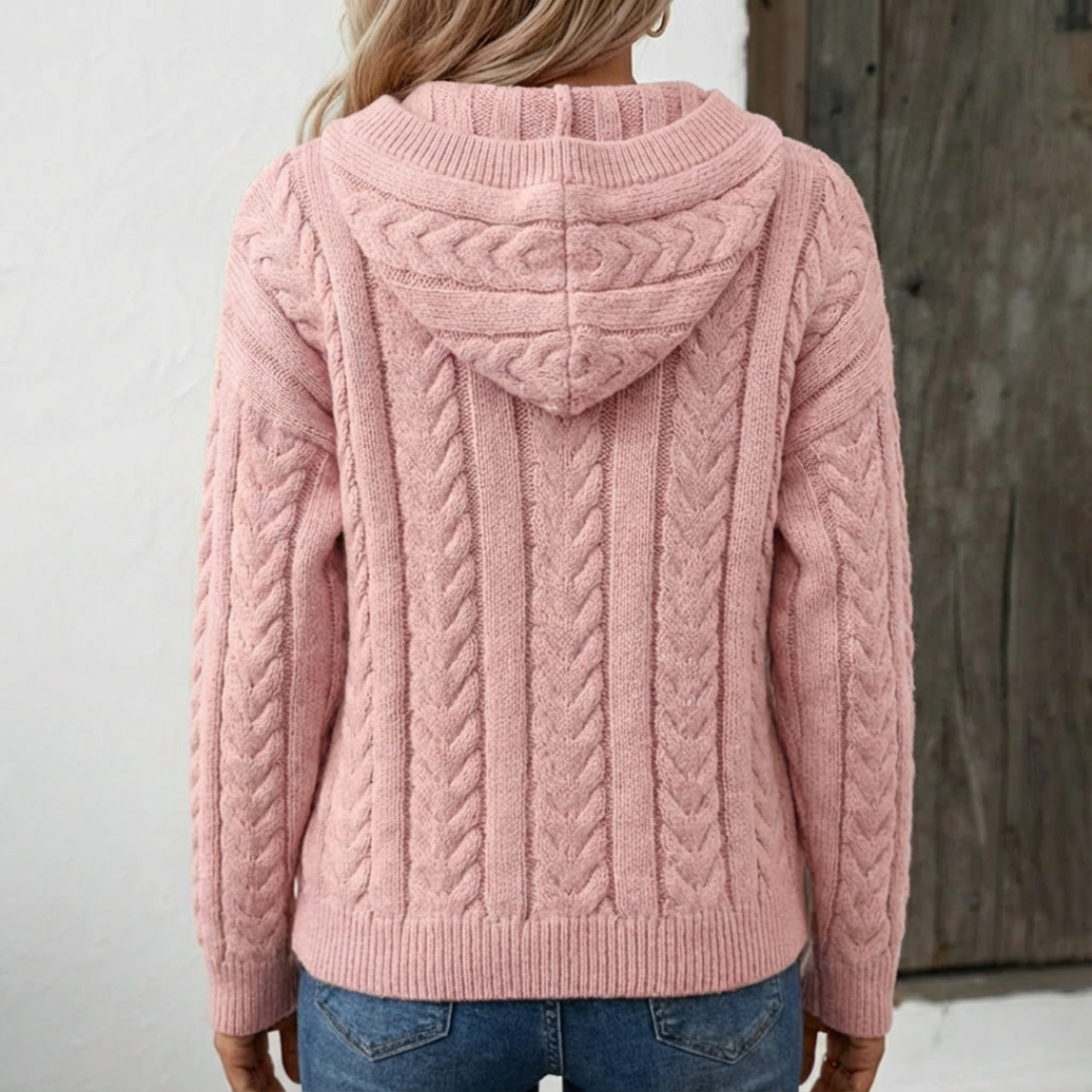 Cable Knit Sweater for Women | Oversized with Button Placket
