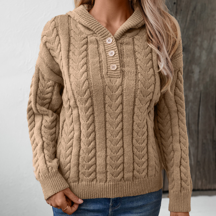 Cable Knit Sweater for Women | Oversized with Button Placket