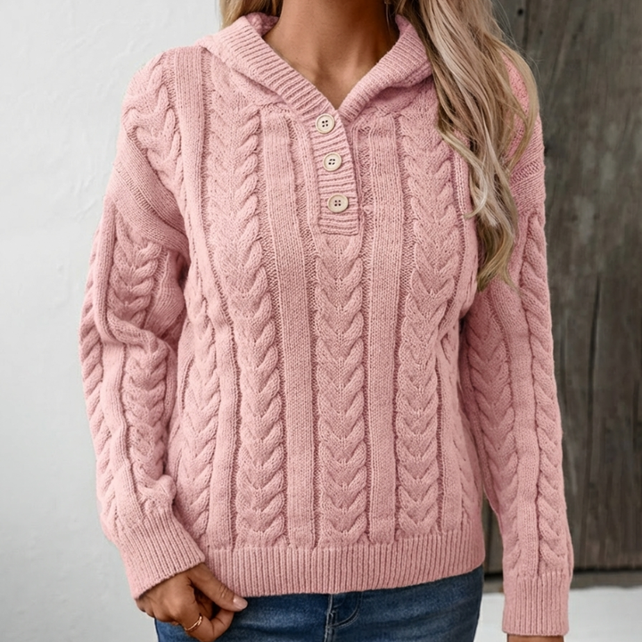 Cable Knit Sweater for Women | Oversized with Button Placket