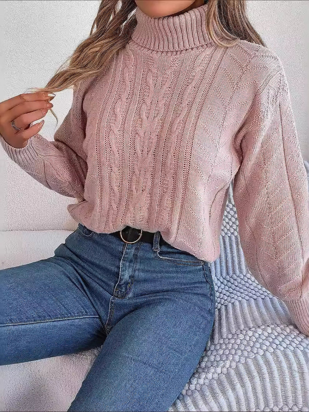 Cable Knit Sweater for Women | Turtleneck & Cable Pattern