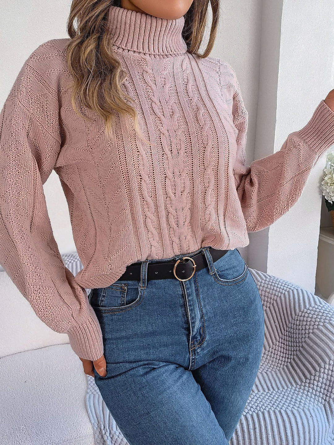 Cable Knit Sweater for Women | Turtleneck & Cable Pattern