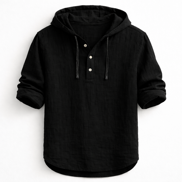 Men's Linen Shirt with Casual Fit and Adjustable Hood
