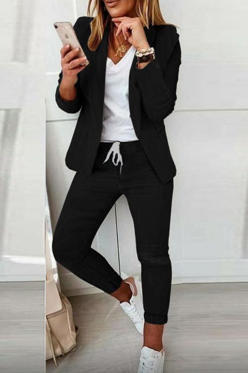 Two-Piece Women's Set | Blazer & Drawstring Pants