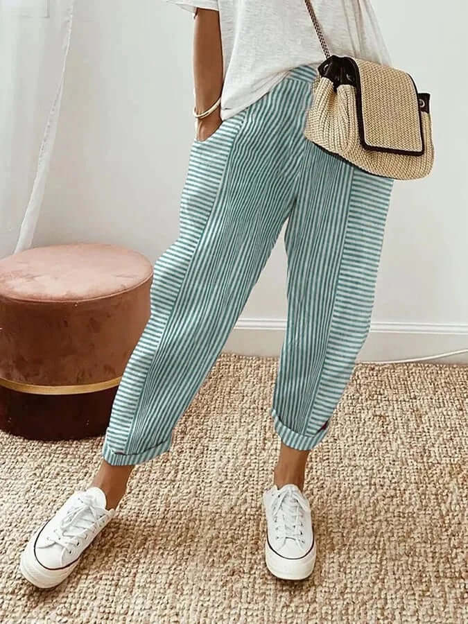Striped Casual Trousers, view 4 - Elena Harper