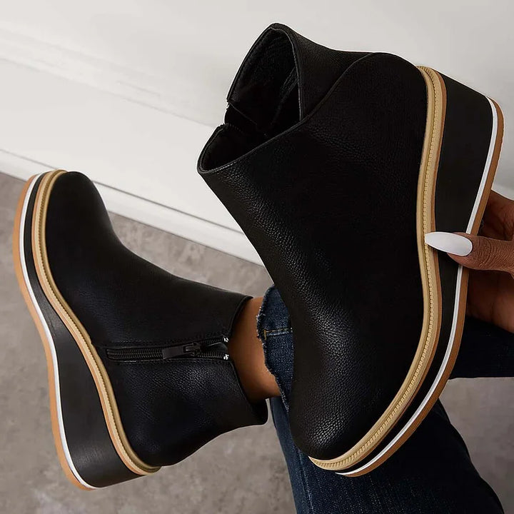 Vegan Leather Platform Ankle Boots with Zipper for Women – Daily Comfort and Style