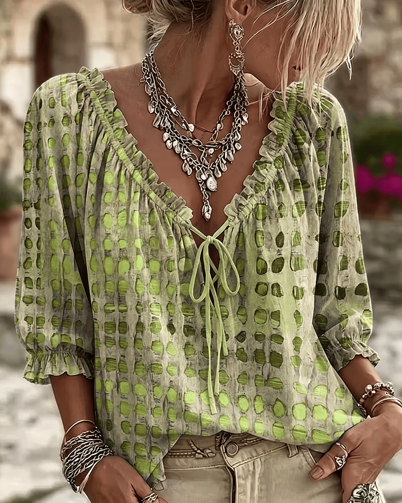 Lucy - Soft-Touch Lace-Up V-Neck Blouse