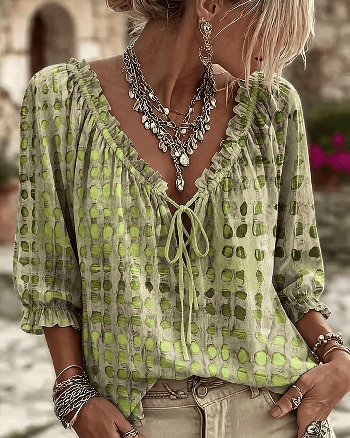 Reese - Soft-Touch Lace-Up V-Neck Blouse