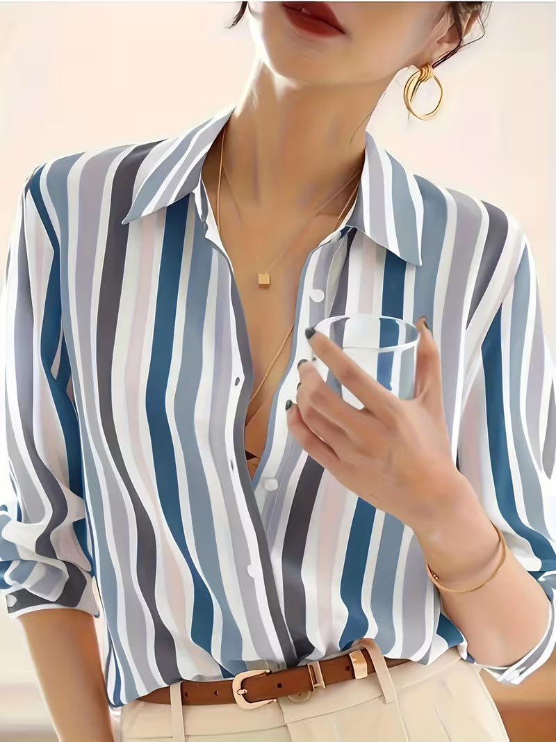 Women's Striped Button-Up Shirt: Effortless Casual Elegance