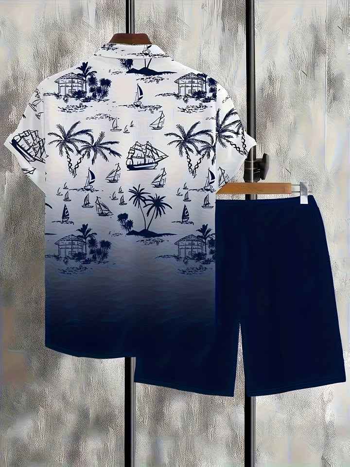 Garrett Coastal Print Shirt and Shorts Set, view 9 - Elena Harper