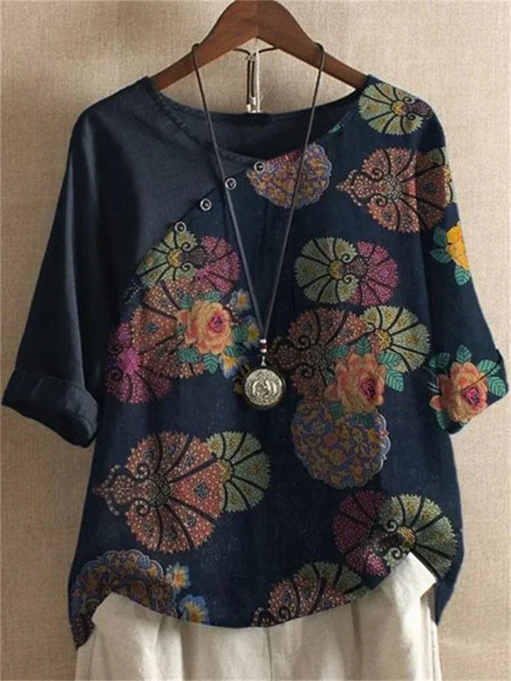 Lyric | Short Sleeve Button Down Floral Blouse