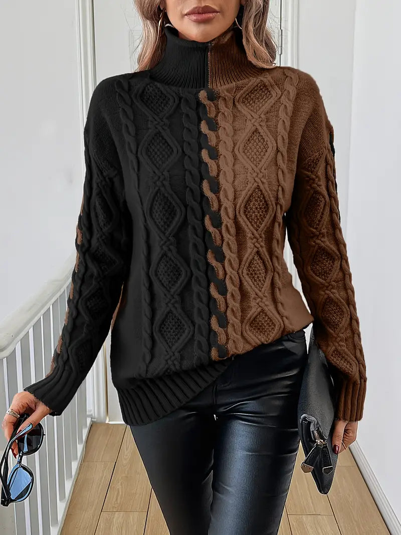 Leovia Elegant Striped Sweater with High Collar - Elena Harper