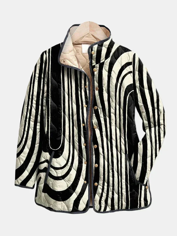 Women's Quilted Jacket with Floral Print for Mid-Season