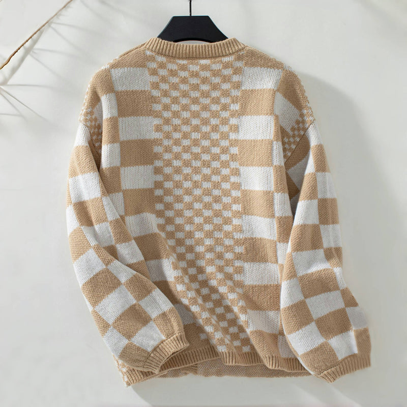 Casual Knitted Plaid Cardigan