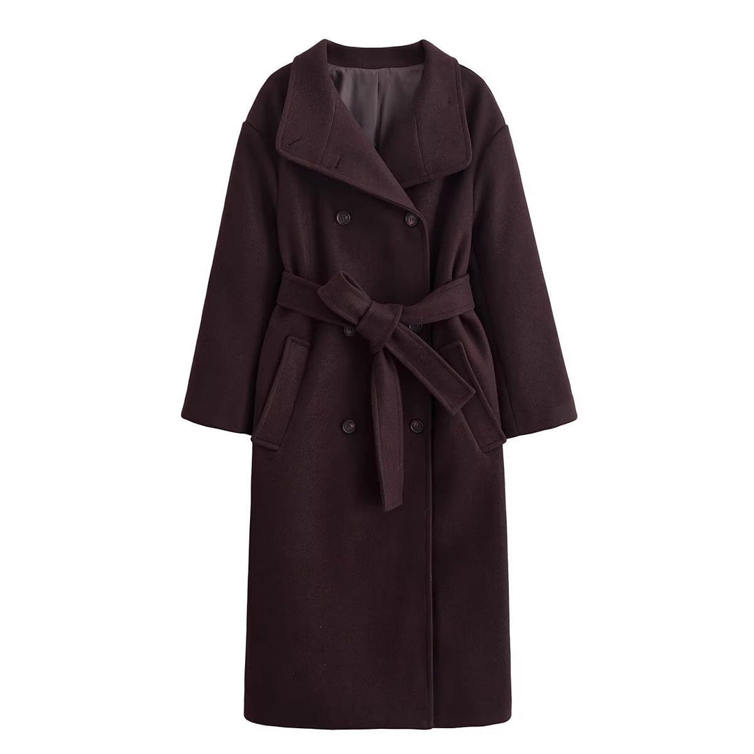 Premium Women's Wool Coat with Belt – Elegant Winter Model with Double Breasted Design