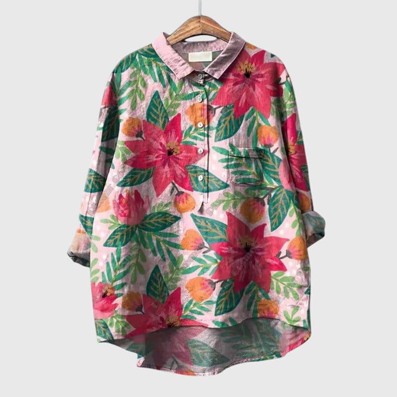 Elegant Linnea™ blouse by Emma & Rose Cape Town, featuring lightweight fabric and classic design, shown on a hanger.