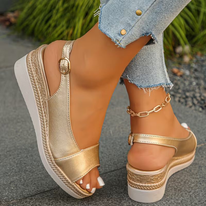 Donna orthopedic sandals by Emma & Rose Cape Town featuring beige straps, cushioned footbed, and sturdy sole for comfort.