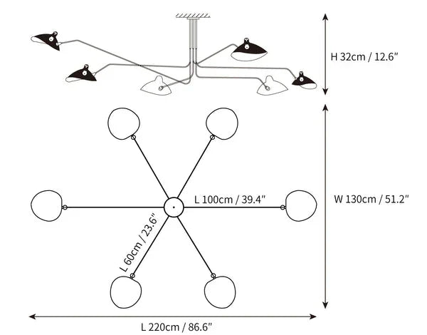 Black Ceiling Lamp with Swivel Arms – Modern Design