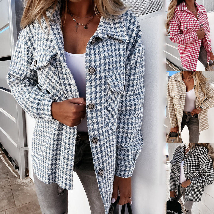 Women's Houndstooth Wool Coat - Chic and Structured