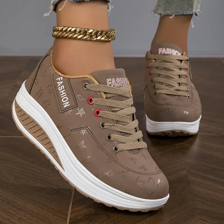Women’s Sneakers with Wedge Sole, Synthetic Leather, Minimalist Laces