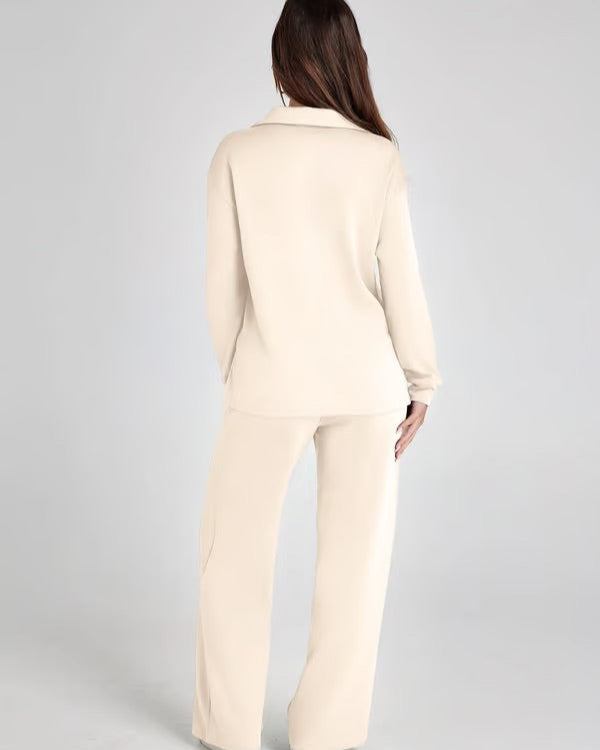 Autumn Women's Two-Piece Set with High Neck Sweatshirt and Wide Leg Pants
