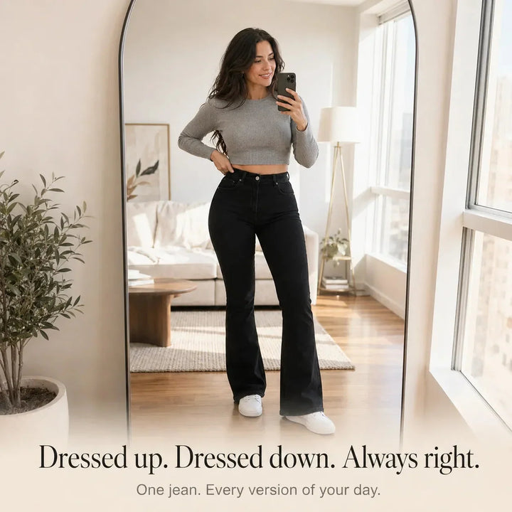 Curvella – High Waist Stretch Flare Jeans for Women, Butt-Lifting Bootcut Denim