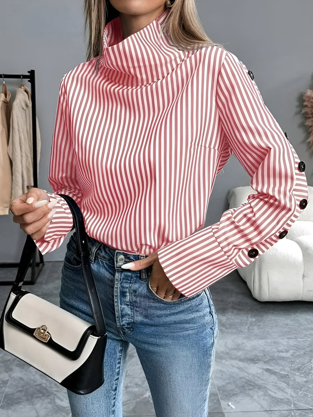 Bibi - Striped Shirt with Wide Collar