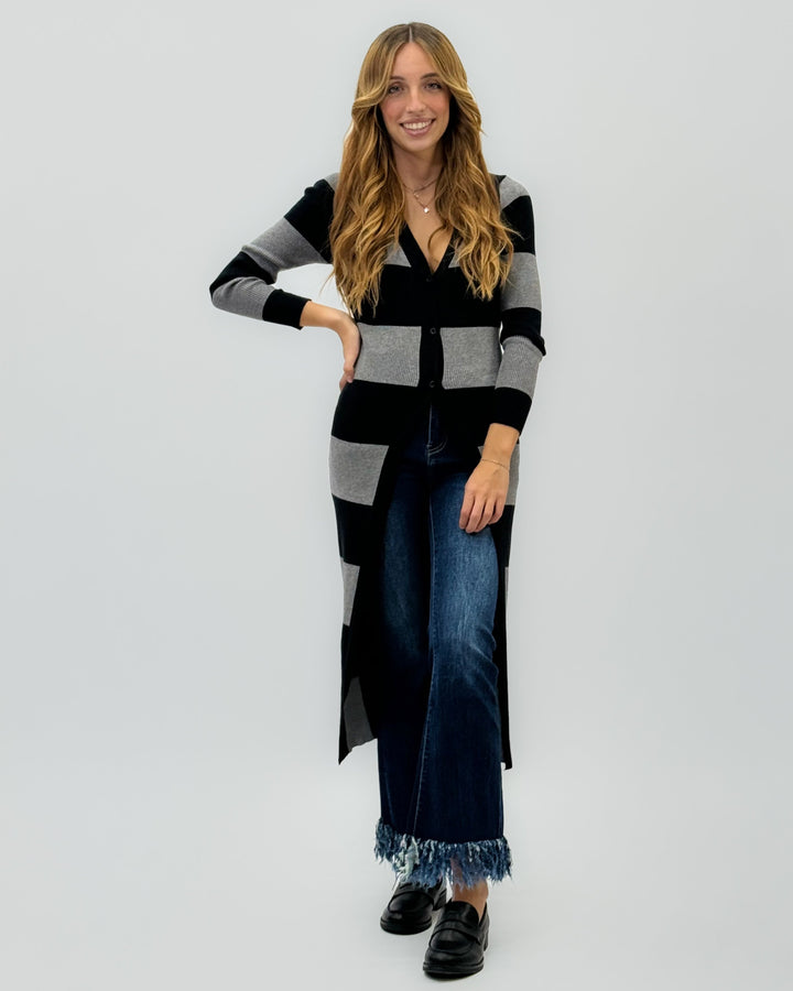 Emma & Rose long striped knit cardigan — women's knitwear